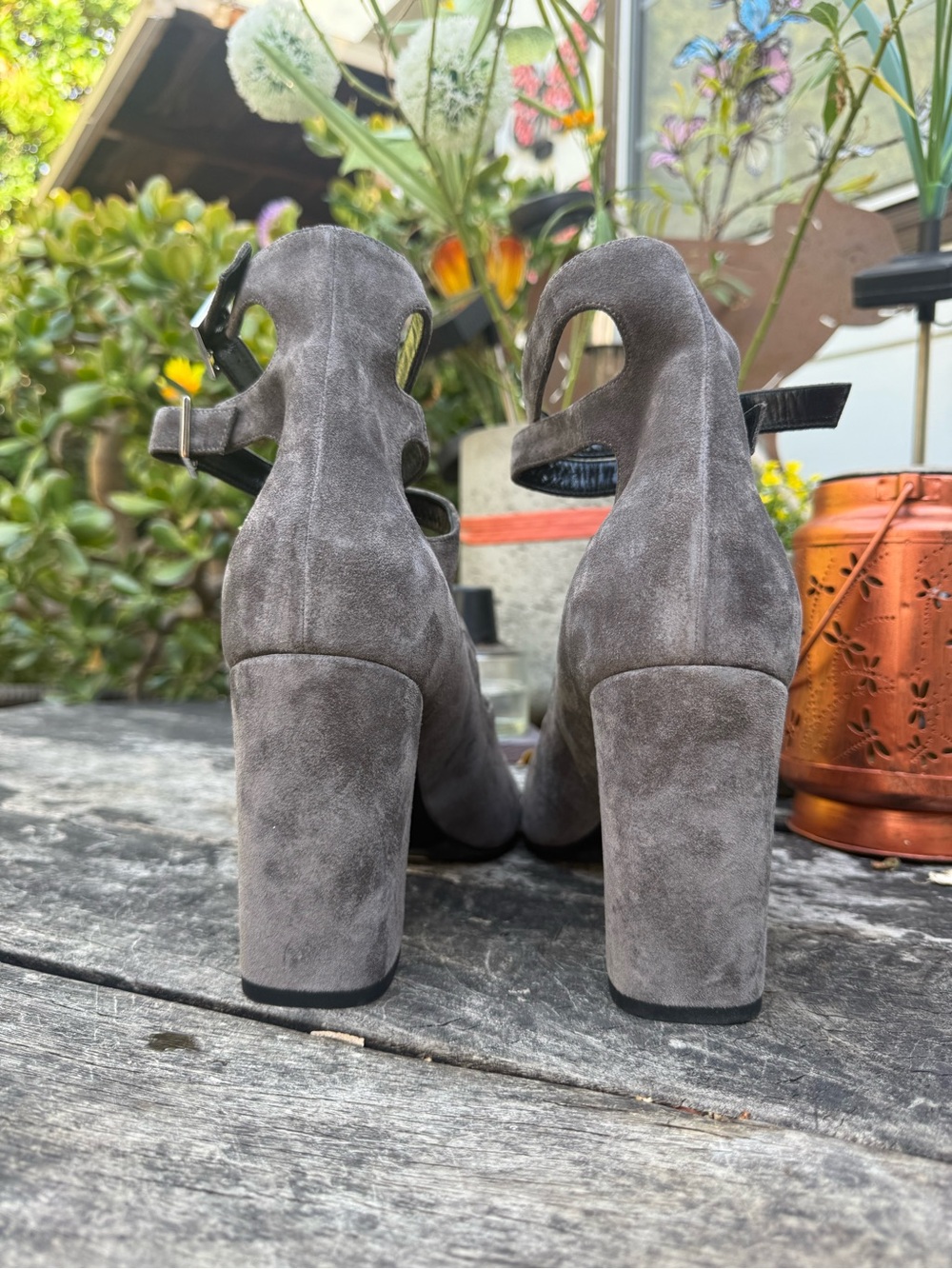 Saint Laurent Gray Suede Multi‑Strap Block Heel Sandals 41.5 - Picture 7 of 10